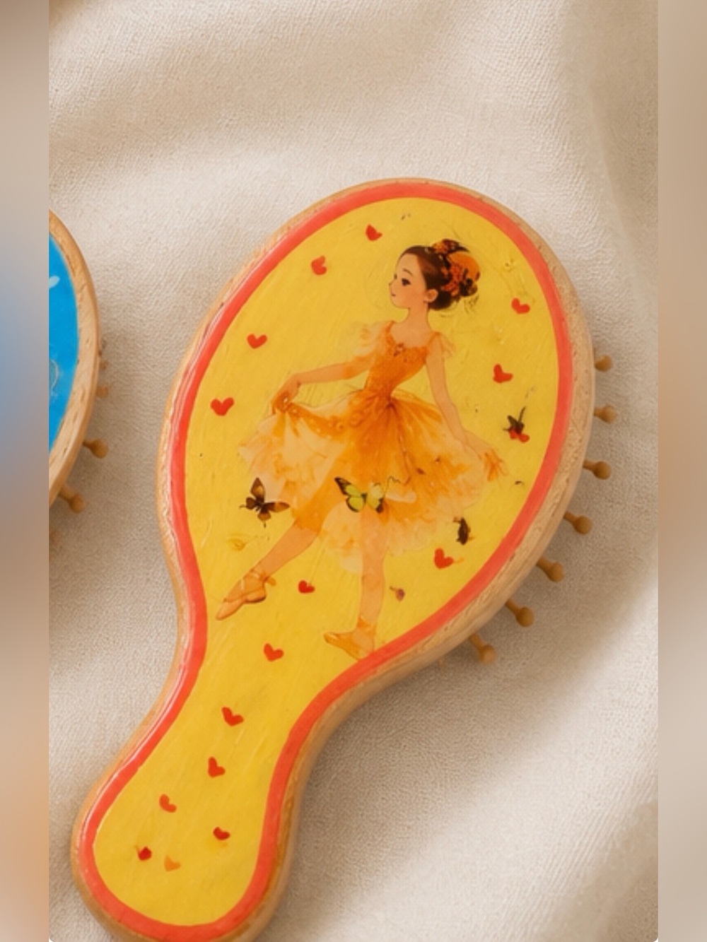 New Kids Hand Painted Yellow Ballerina Wooden Hairbrush
